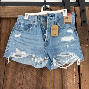 Levi's Women's Ripped Jean 501 Shorts - Light Blue